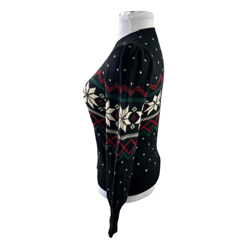 Ralph Lauren Fair Isle Puff Sleeve Sweater Wintry Snowflake Wool Mix Size Small - Picture 7 of 16